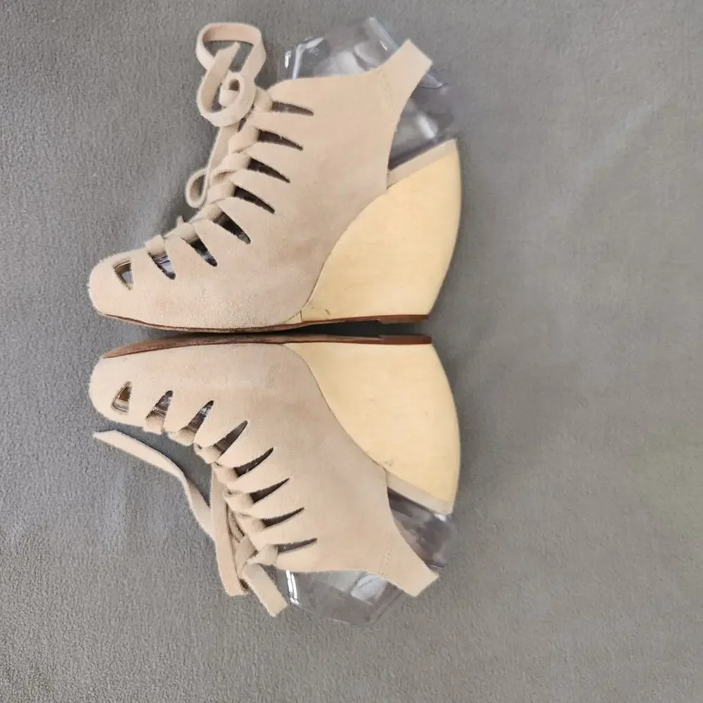LOEFFLER RANDALL Vivian Lace Up Wedge Sandal  Size 7.5B Natural Tan‎ Slingback - Picture 10 of 15
